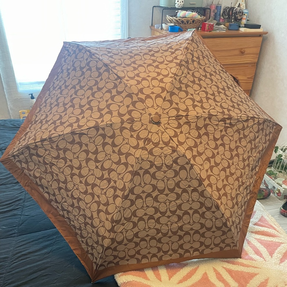 Coach Tan and Brown Patterned Umbrella
